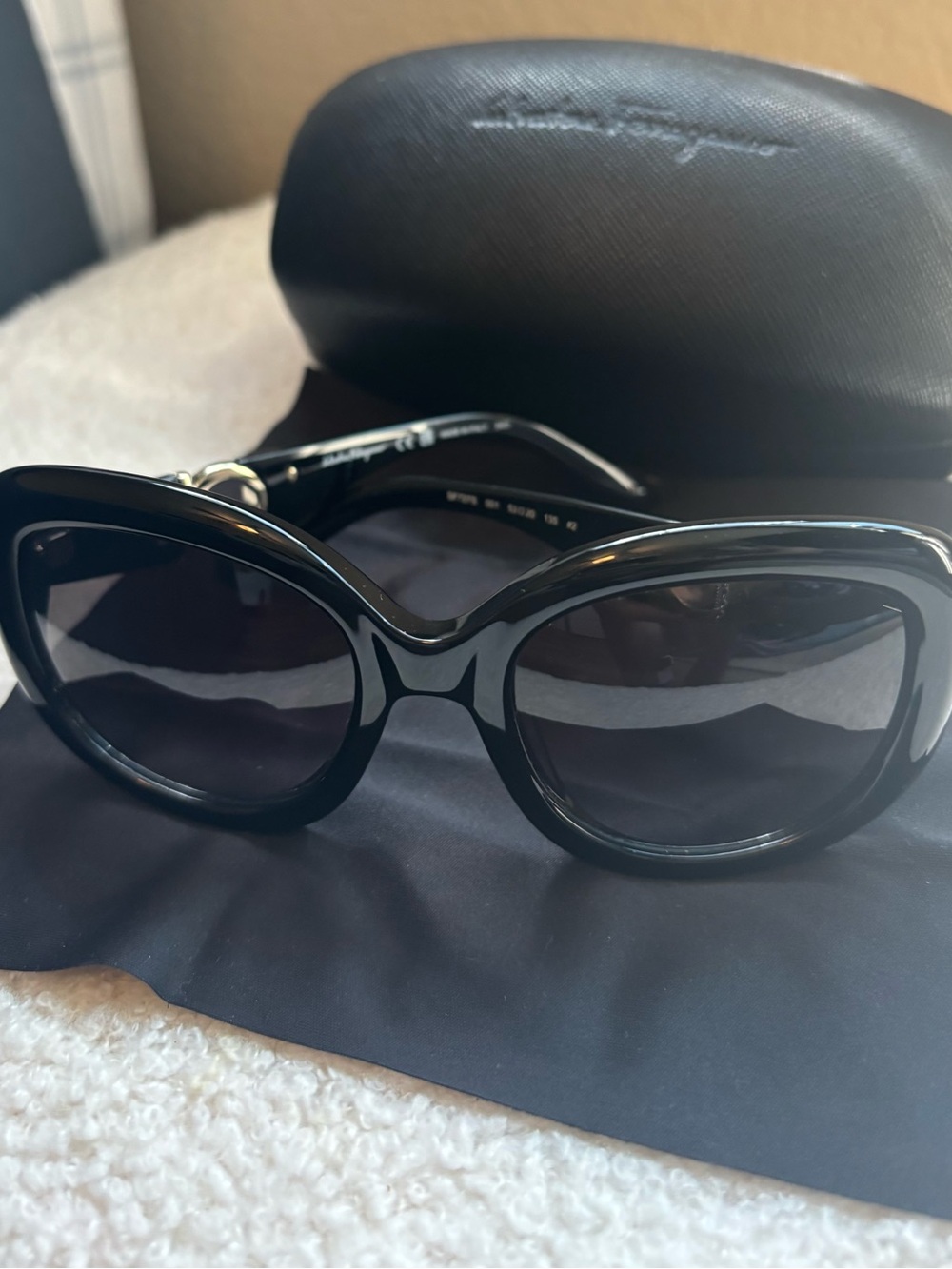 Salvatore Ferragamo Black Gloss Oversized Rounded Sunglasses